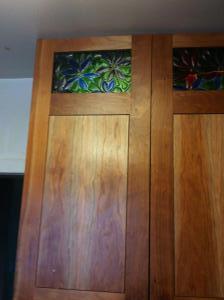 Kitchen Cabinet door in Cherry with fused glass